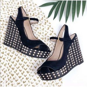 Tory Burch Ollie Black Suede Leather WedgeSize10